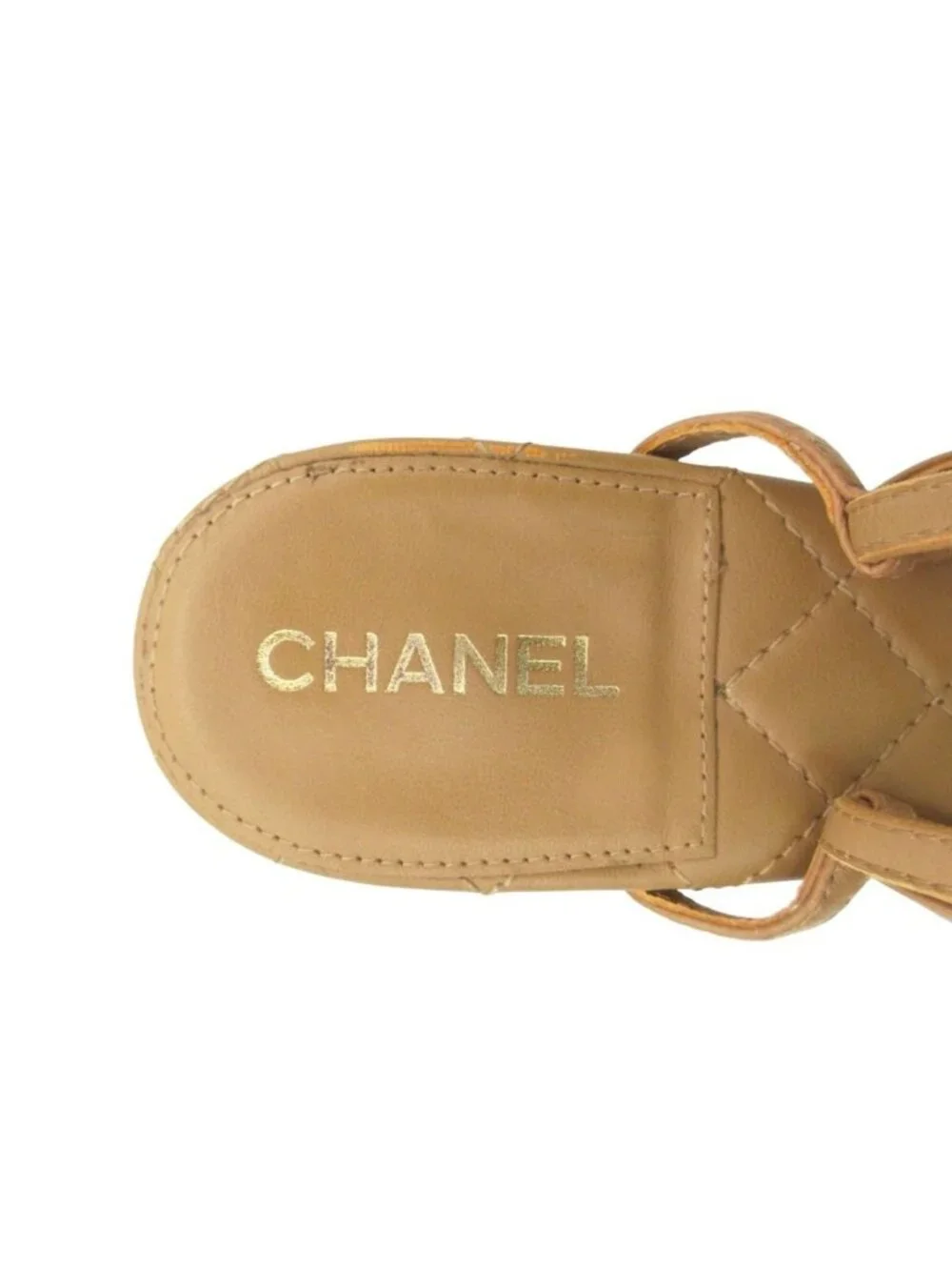 Chanel Sandals Leather Quilted Gold CC Logo Beige